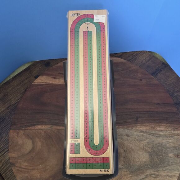 Vintage HOYLE Wooden Cribbage Board #5022 Continuous Track 2 Lane SEALED NEW - Picture 2 of 11